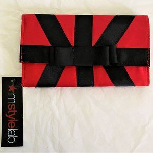 NWT Mstylelab Red Satin/Black Bow Simple Clutch